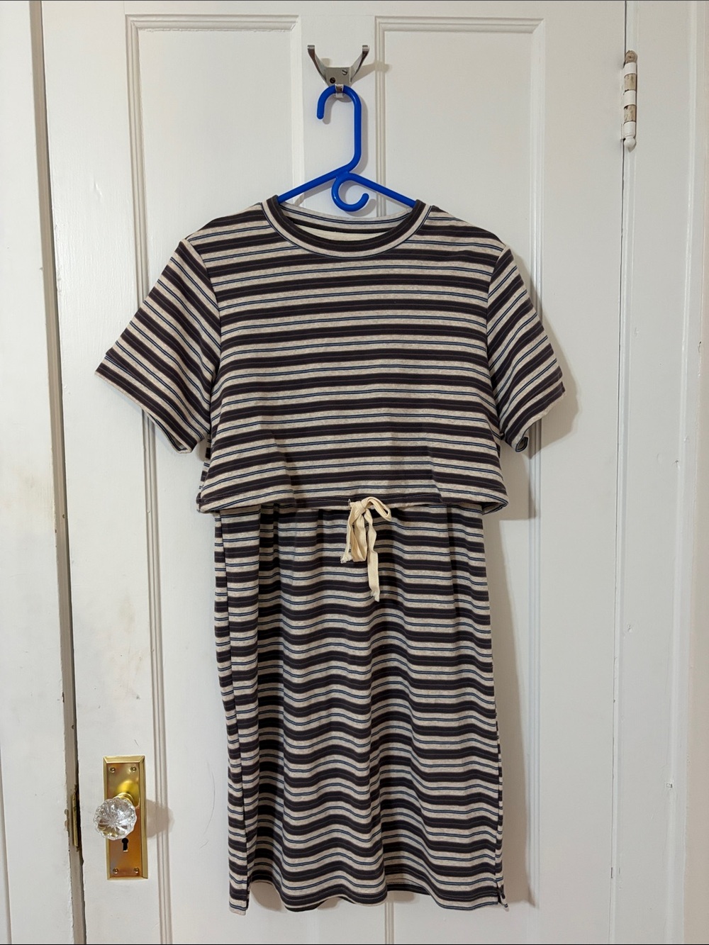 Roolee Muave Brown & Cream Striped Midi Nursing Friendly Dress